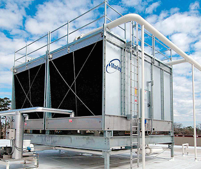 Commercial cooling tower rooftop installation